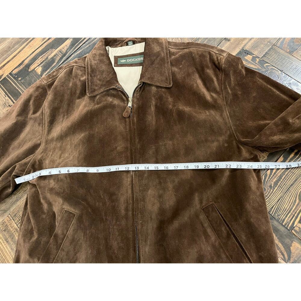 Dockers 100% Leather Suede Full Zip Jacket Men XL Grunge Dark Academia Twee VTG - Picture 5 of 10